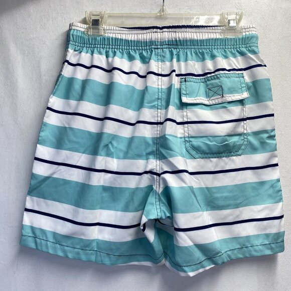 Elastic & Drawstring Waist Swimwear Shorts Men Small Green Stripes Side Pockets - Picture 2 of 11